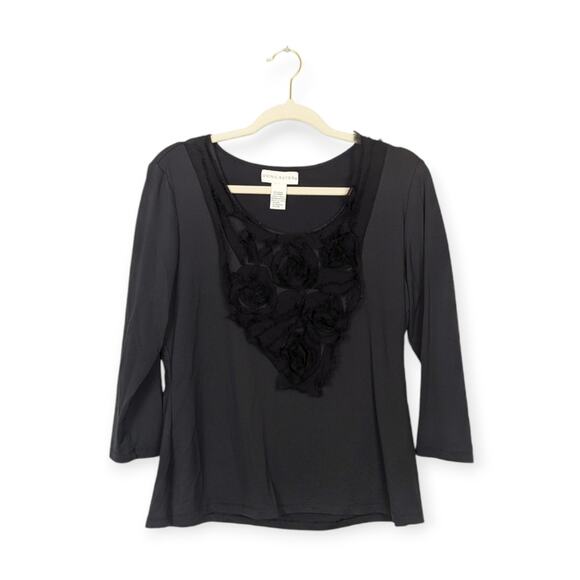 Doncaster Tops - Doncaster Black Textured Rose Scoop Neck Blouse